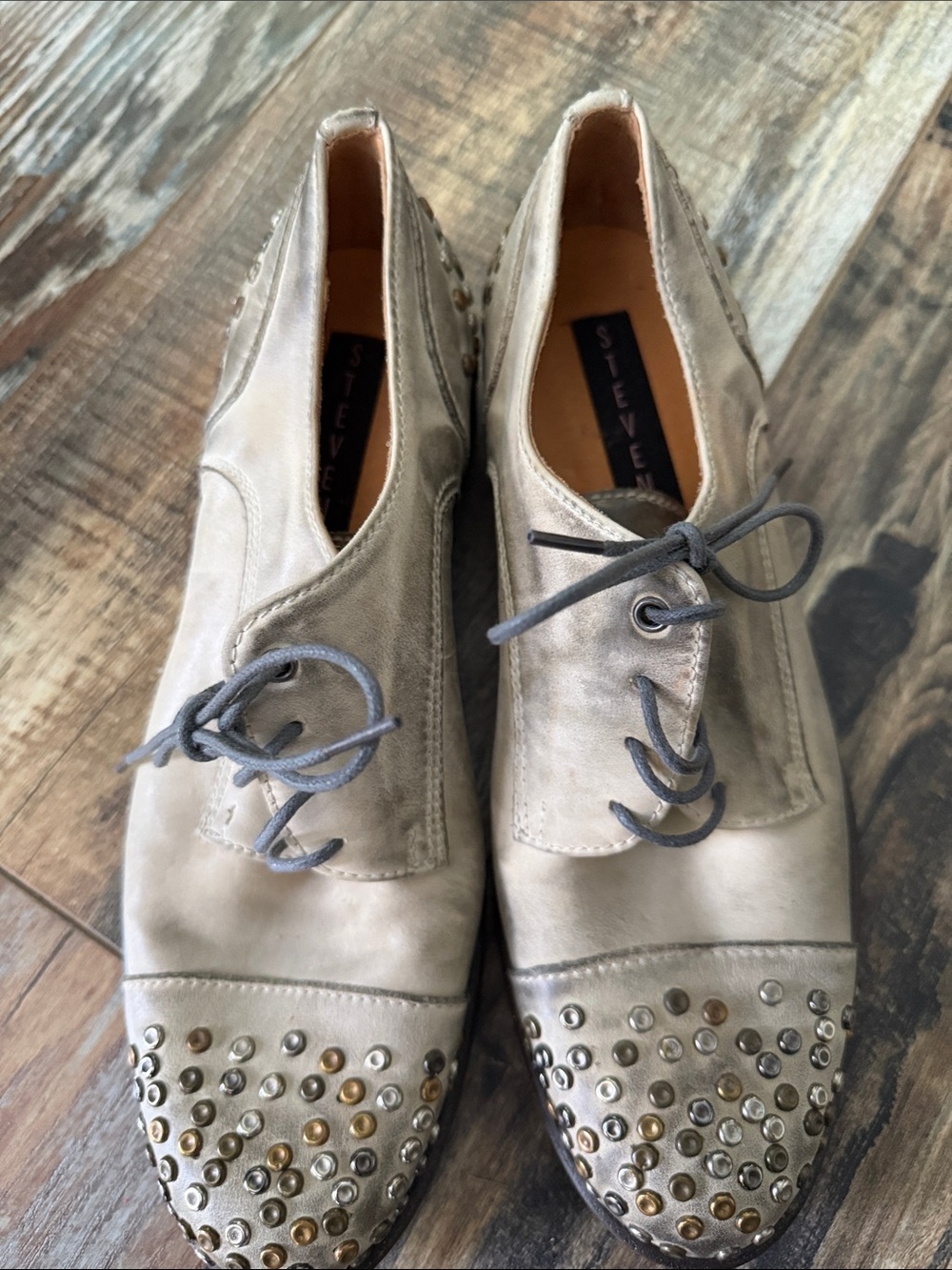Steven By Steve Madden Taupe Studded Lace-Up Flats Size 37 NWOT